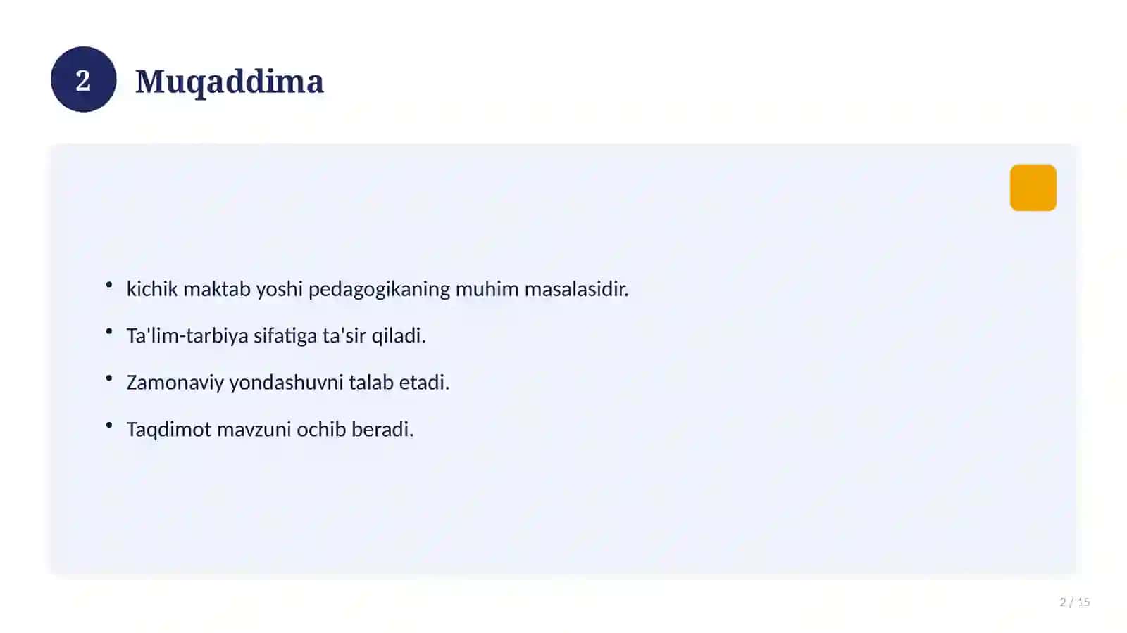 Kichik maktab yoshi davri xususiyatlari 2