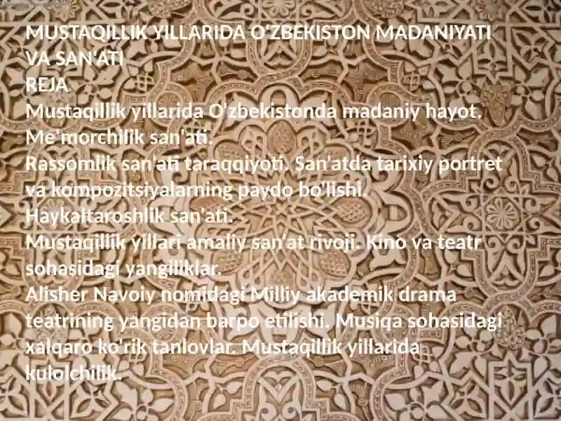 Terdutarix fakulteti O'zbekiston madaniyati va san'ati fanidan taqdimoti 2