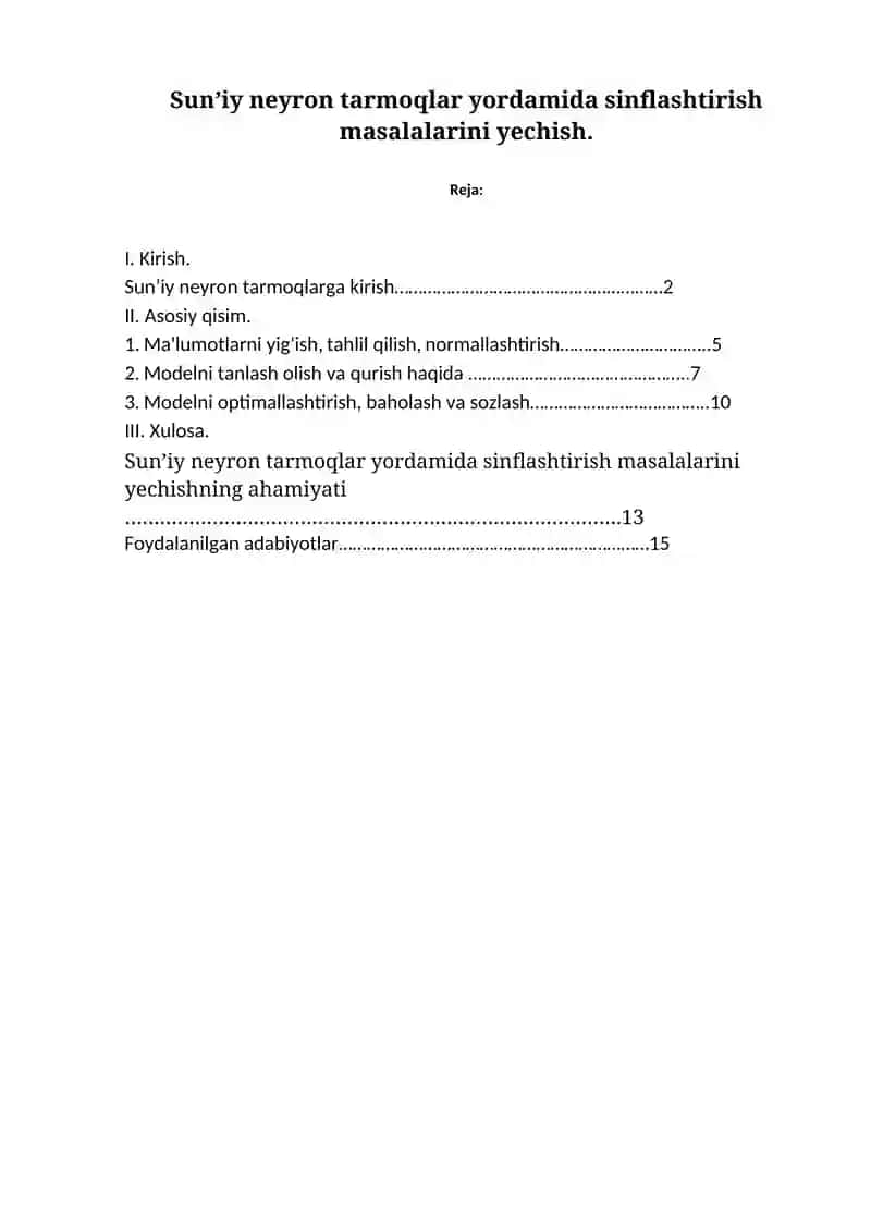 Sun’iy neyron tarmoqlar yordamida sinflashtirish masalalarini yechish 2