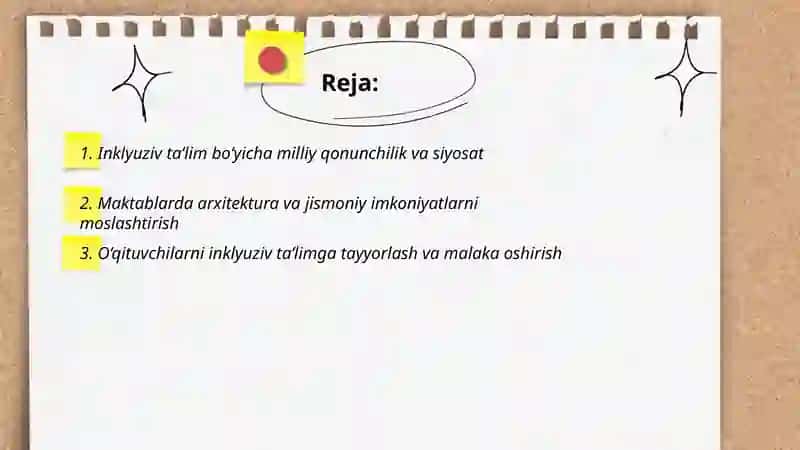 Inklyuziv ta'lim bo‘yicha milliy qonunchilik va siyosat 2