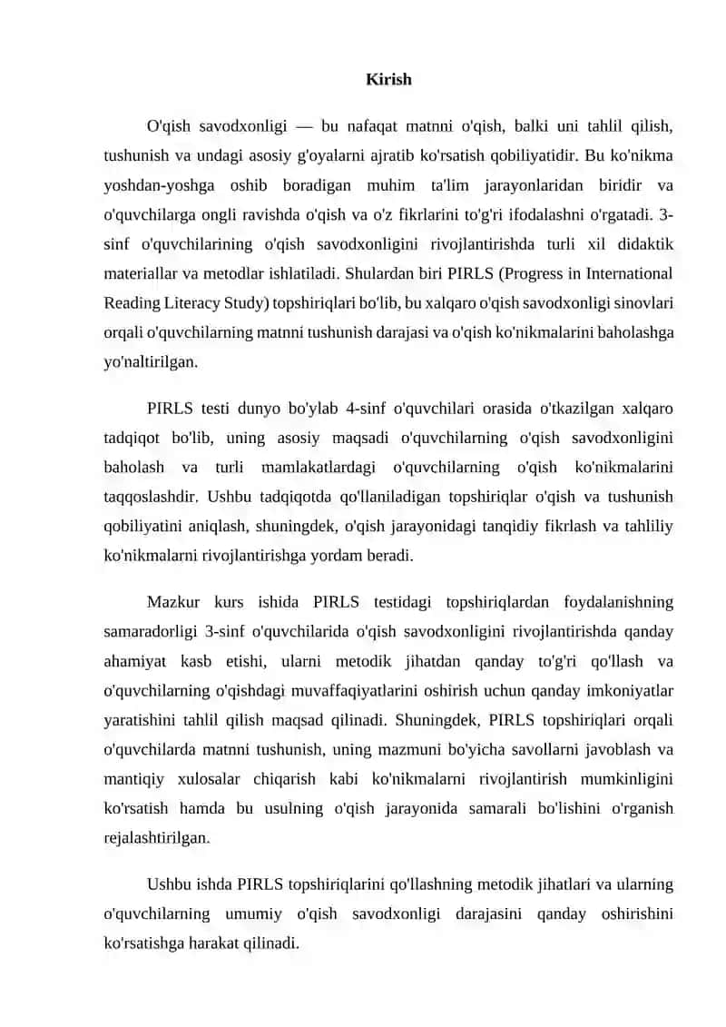 O'qish savodxonligi darslarida matn ustida ishlashda PIRLS topshiriqlaridan foydalanish(3-sinf) 2