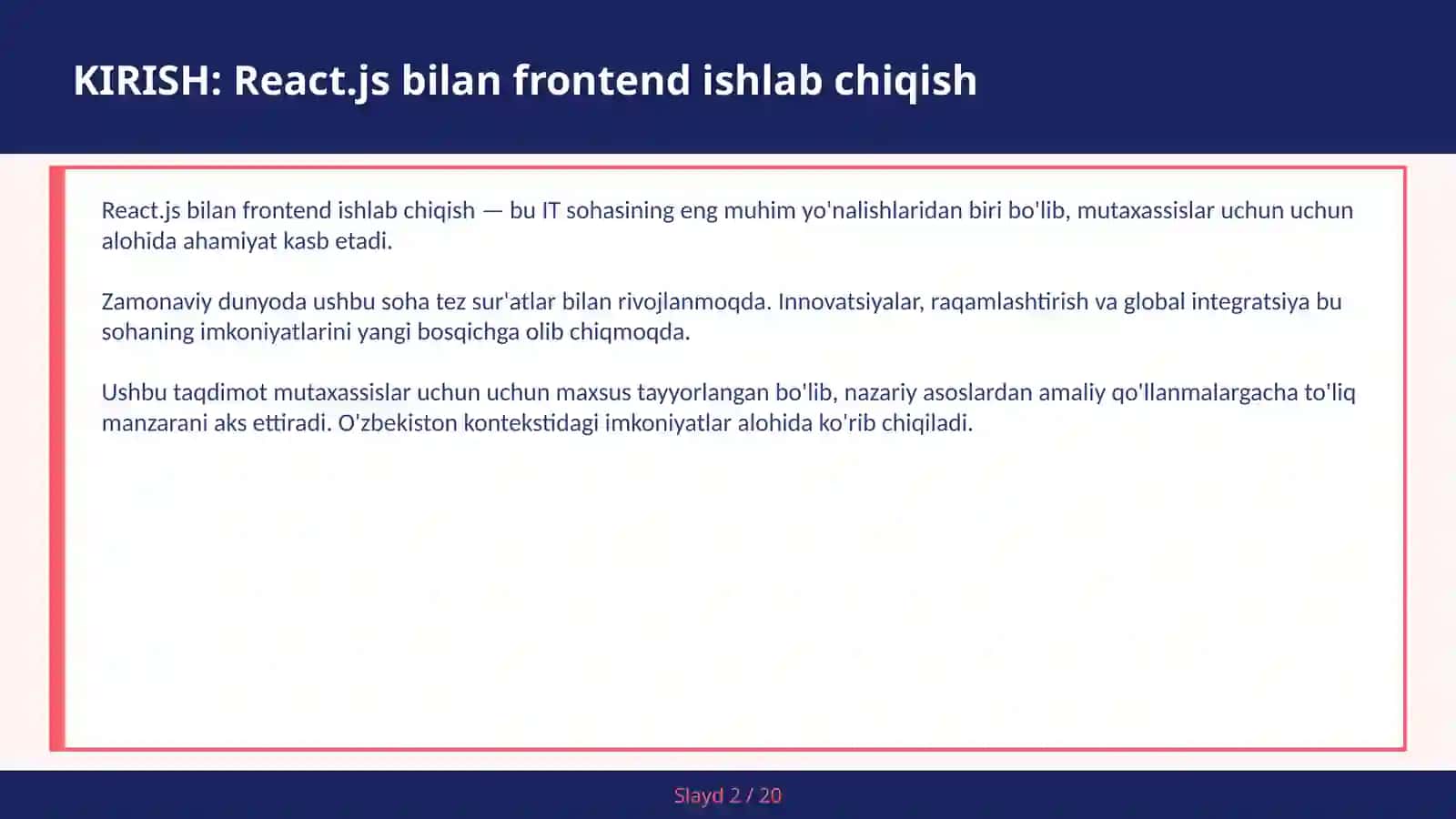 REACT.JS BILAN FRONTEND ISHLAB CHIQISH 2