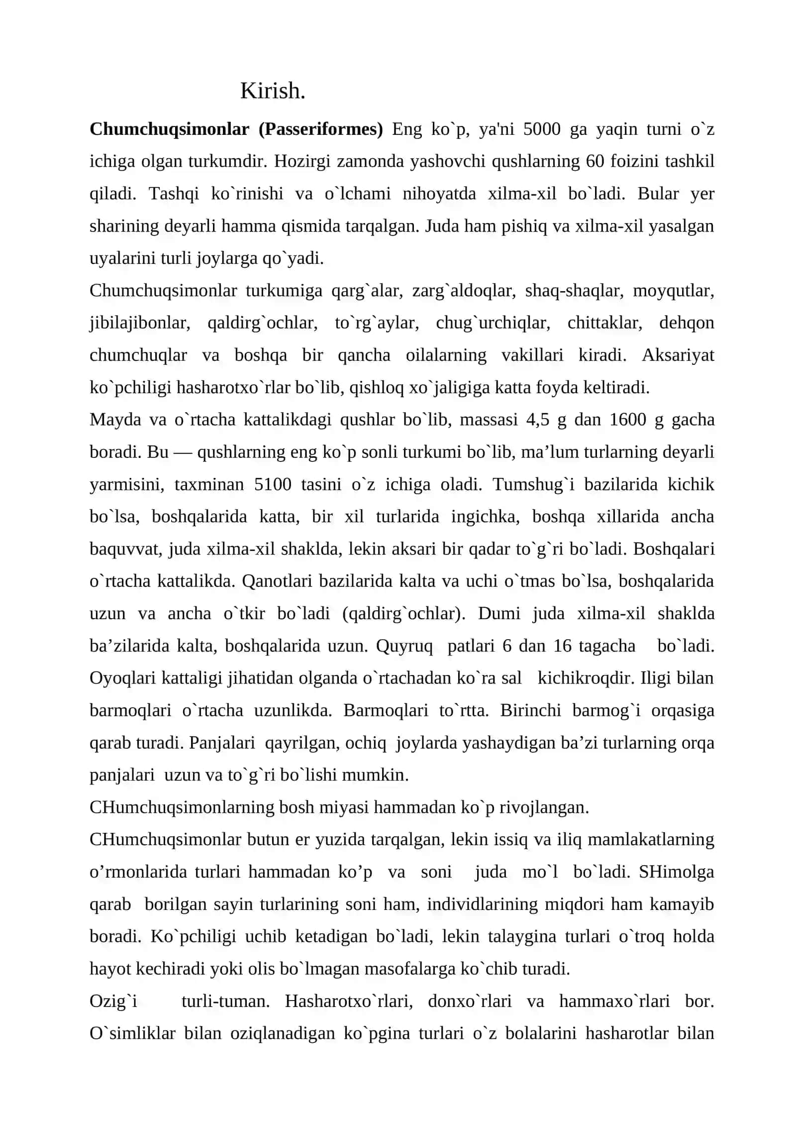 Chumchuqsimonlar turkumi vakillari biologiyasi va ularni Xorazm viloyatida arealida tarqalishi 2