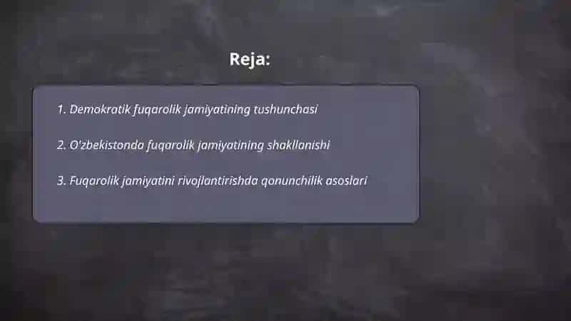 O'zbekistonda demokratik fuqarolik jamiyatining asoslarining tashkil etilishi amalga oshirilgan siyosiy islohatlar 2