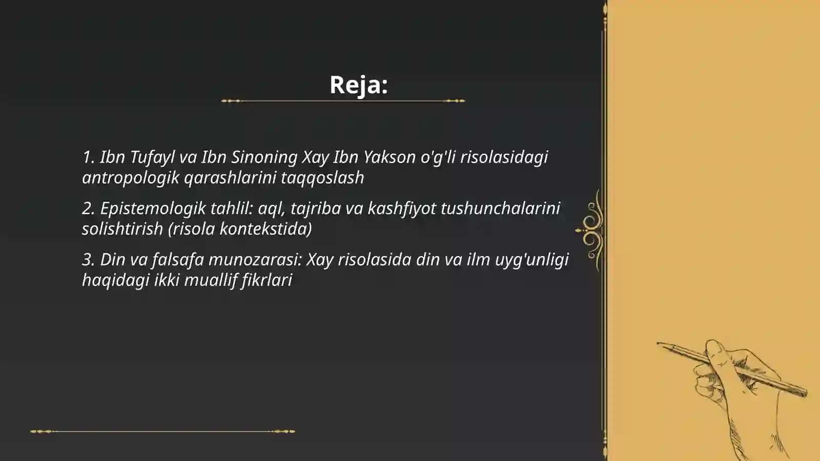 Ibn Tufayl va Ibn Sinoning Xay Ibn Yakson oʼgʼli risolasidagi antropologik qarashlarini taqqoslash 2