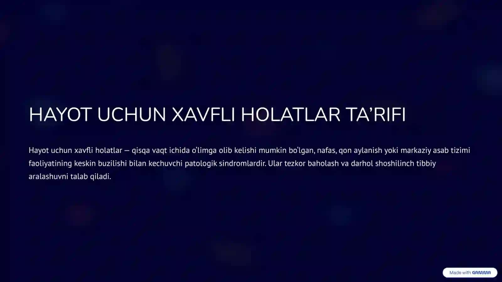 HAYOTUCHUN XAVFLI HOLATLARDA SHOSHILINCH TERAPEVTIK YORDAM 2