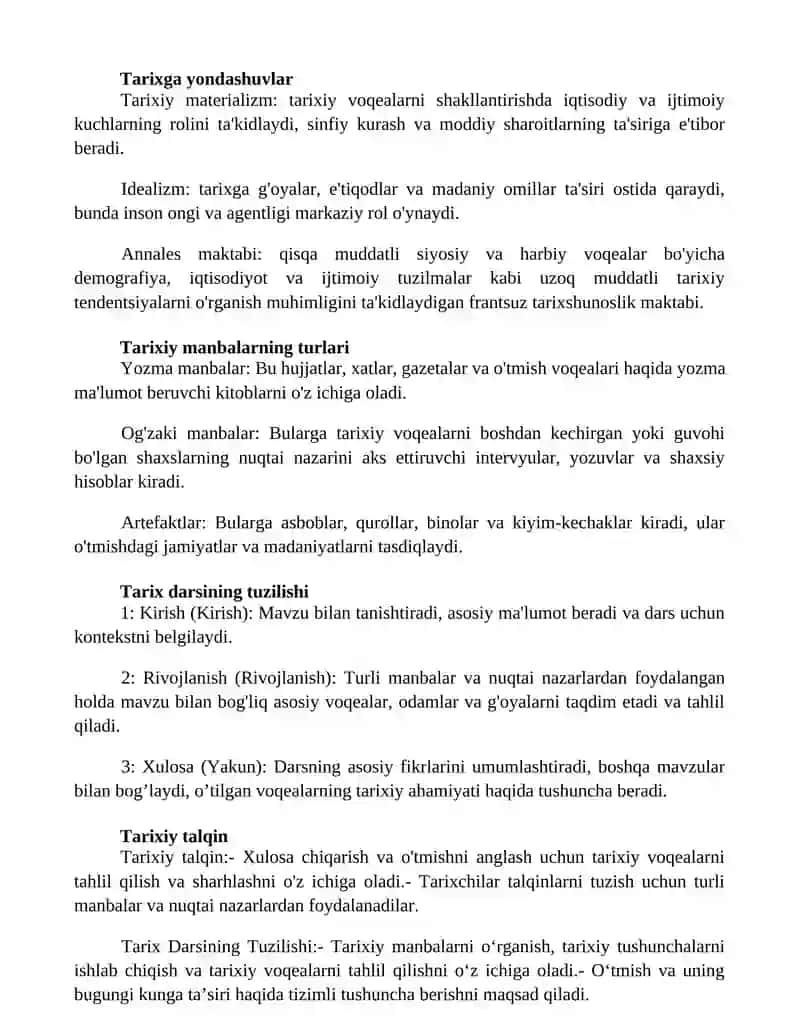 Tarix Darsining Tuzilishi Va Turlari 2