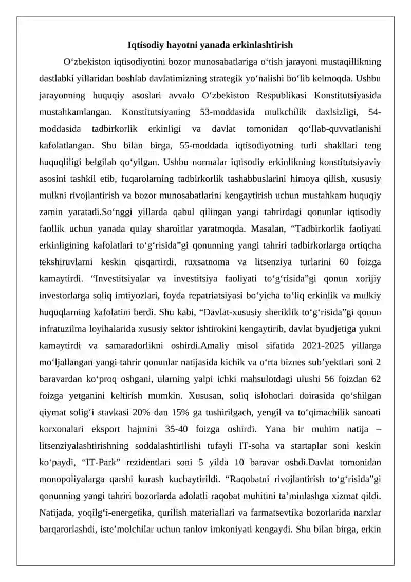 Iqtisodiy hayotni yanada erkinlashtirish 2