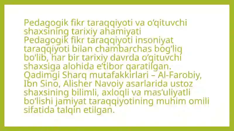 Pedagogik fikr taraqqiyotida o‘qituvchining kasbiy mahorati va mas’uliyati 2