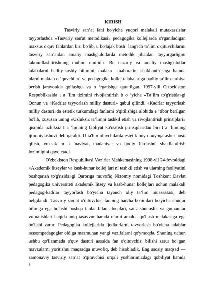 TASVIRIY SAN'AT DARSLARINI LOYIHALASHTIRISH VA AMALDA QO'LLASH METODI 2