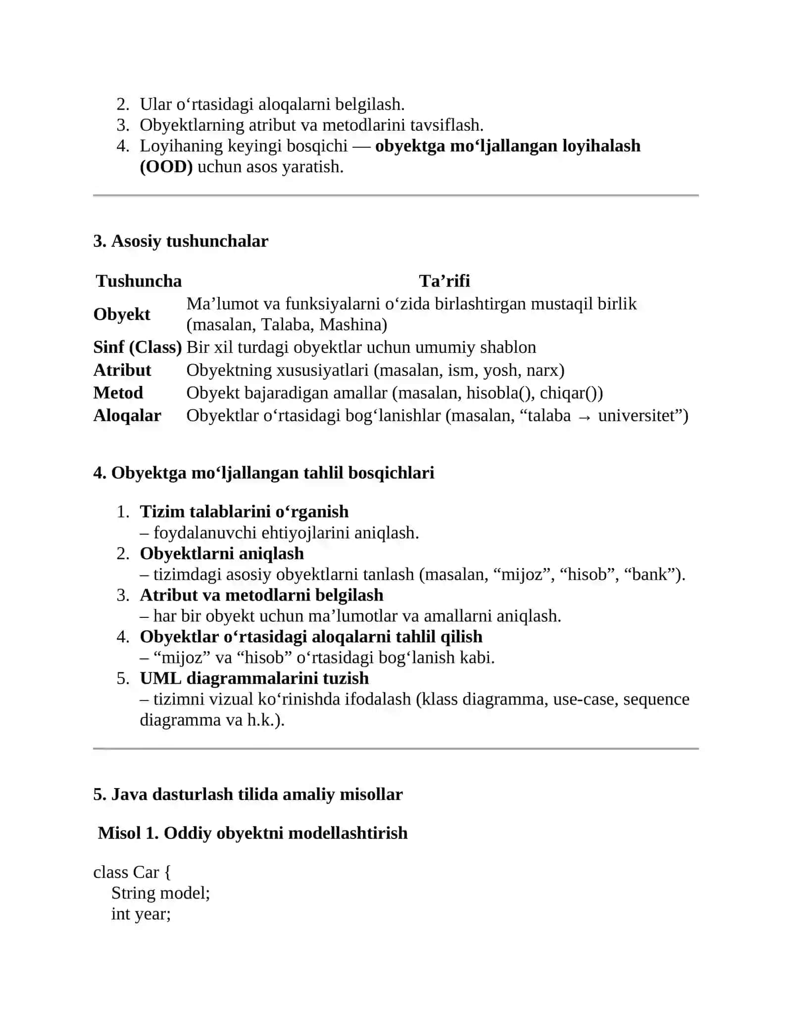 Obyektga mo‘ljallangan tahlil 2