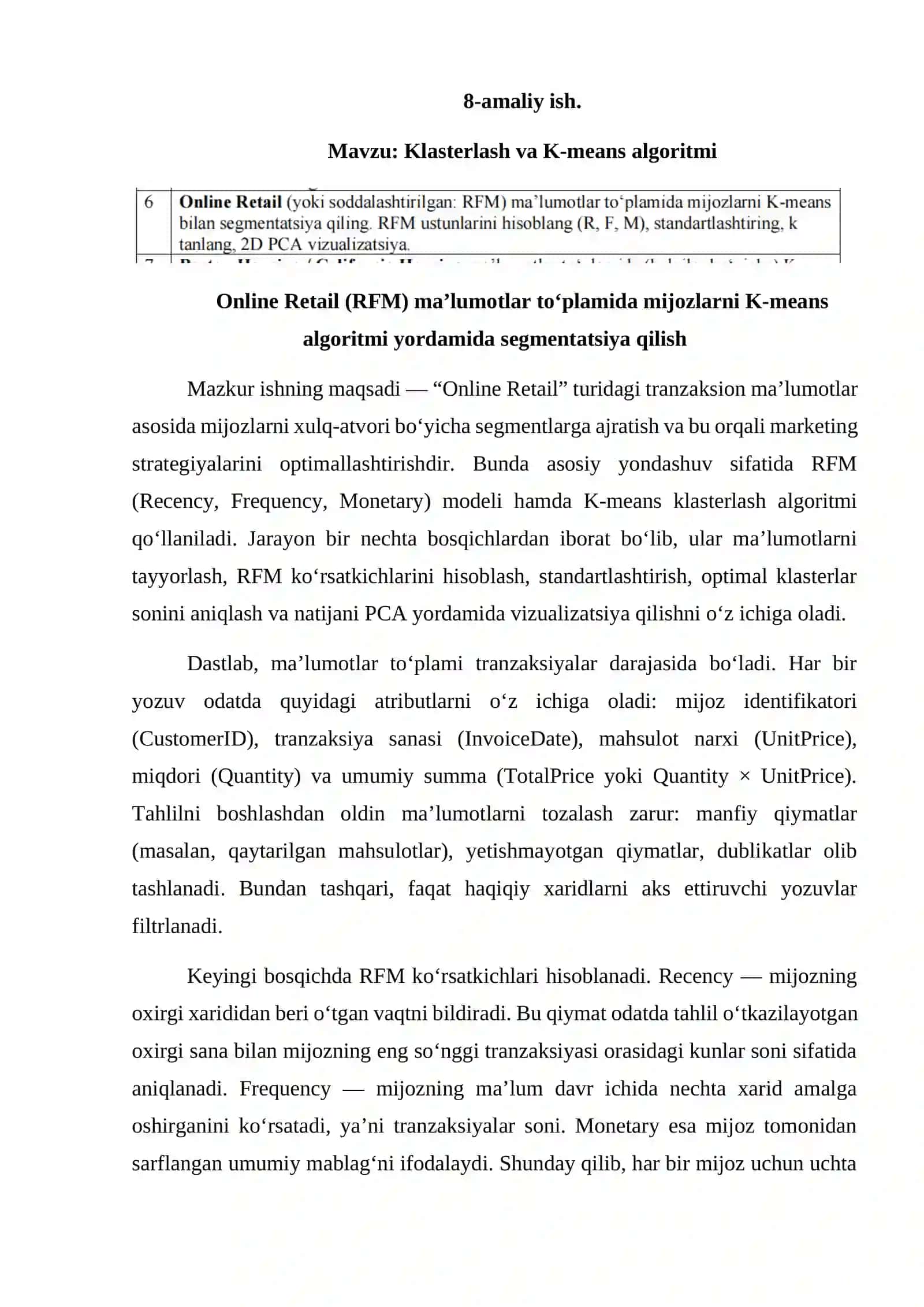 Mashinali o’qitishga kirish 2