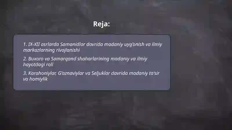 IX-XII asrlarda mamlakatimiz hududida ro‘y  bergan madaniy uyg‘onish (Renessans) 2