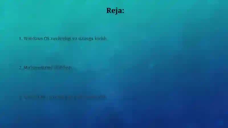 WINDOWS OS XAVFSIZLIGI. PAROLLAR. MA’LUMOTLARNI SHIFRLASH 2