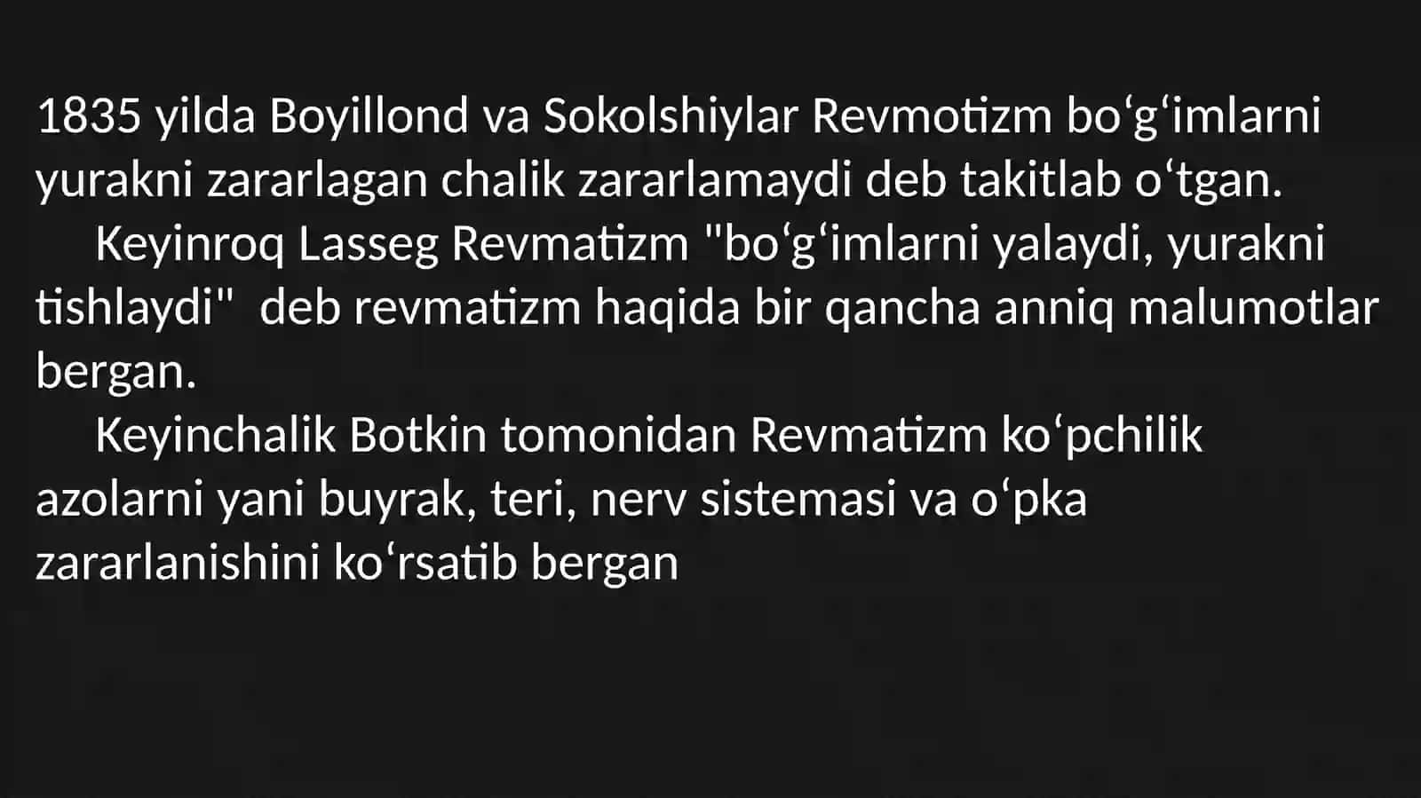O‘tkir revmatik isitma. Ichki kasalliklar 2