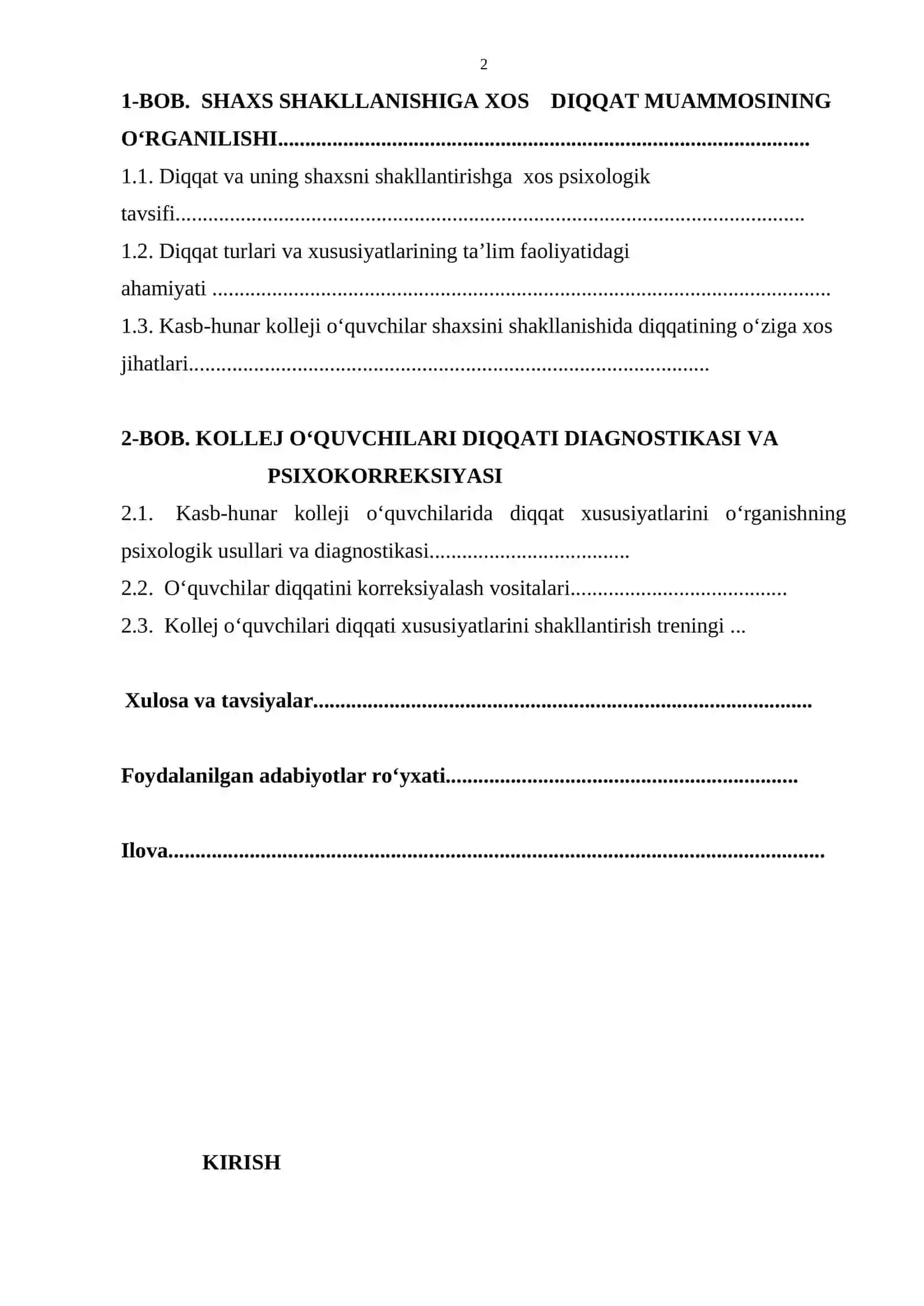 Bakalavr darajasi “Kasb-hunar kollejlari o‘quvchilar shaxsini shakllantirishda diqqatni boshqarishning psixologik mexanizmlari” 2