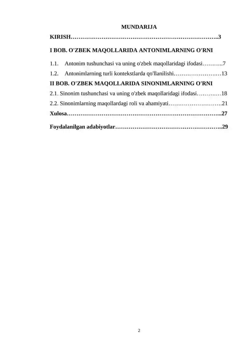 "O‘zbek maqollarida antonim va sinonimlar" 2