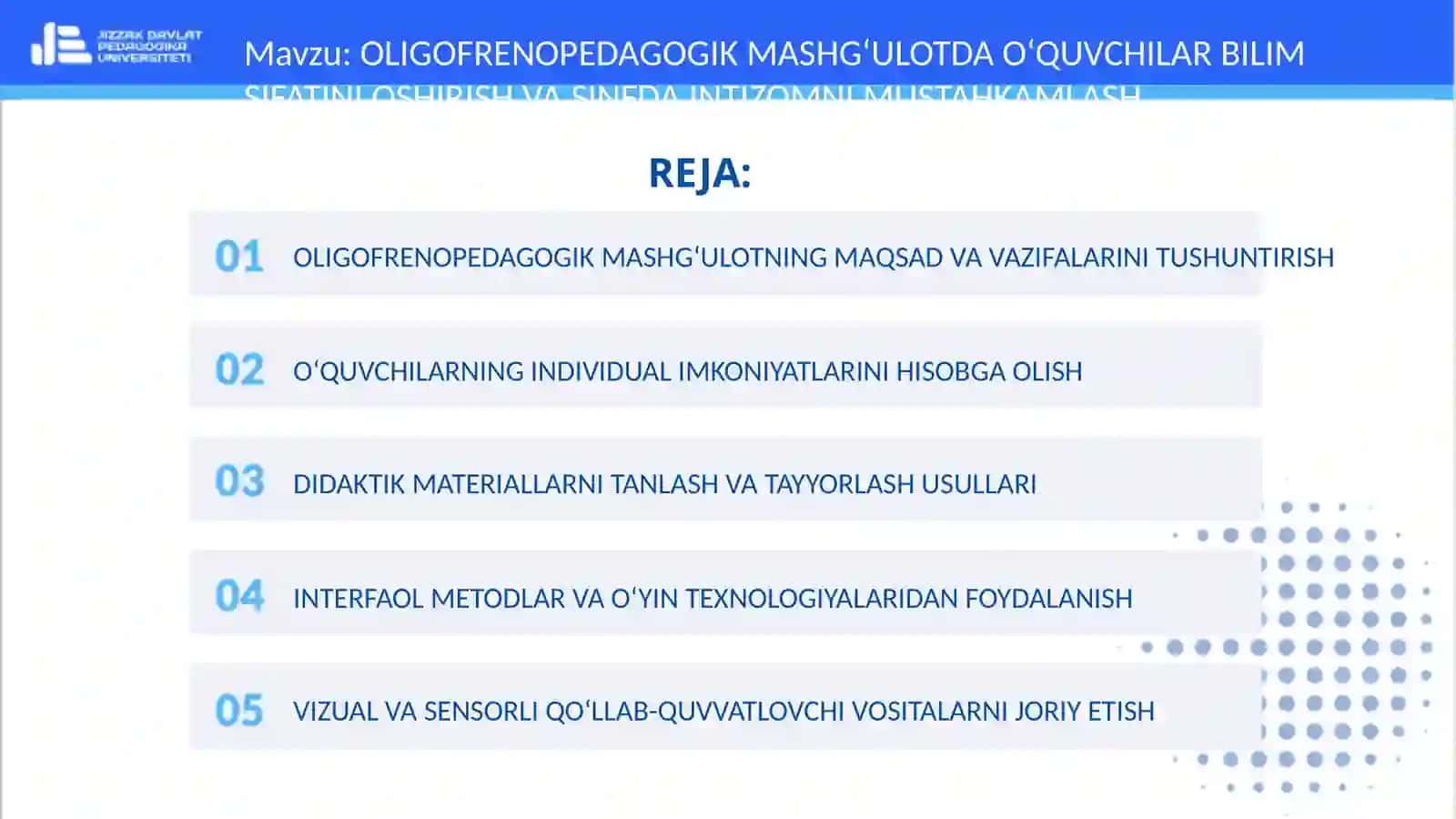 FAN: TARBIYAVIY ISHLAR MAXSUS METODIKASI 2