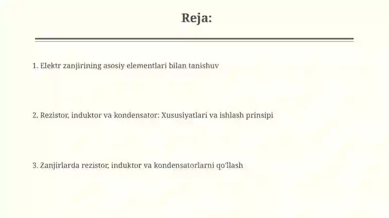 Elektr zanjirining asosiy elementlari: Kirish 2