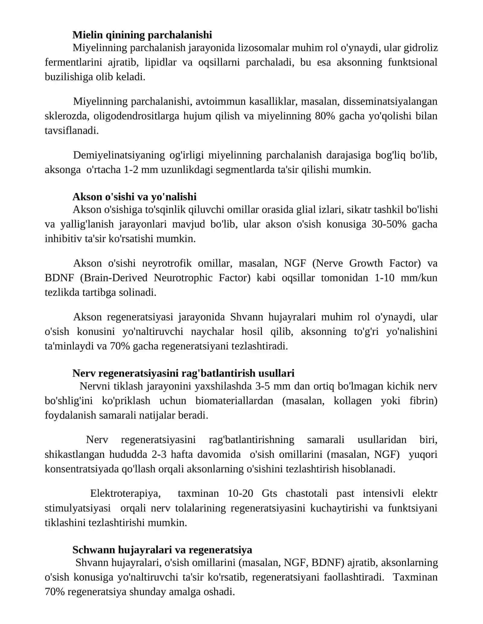 Nerv toʻqimasining denegeratsiyasi va renegeratsiyasi mexanizimlari 2