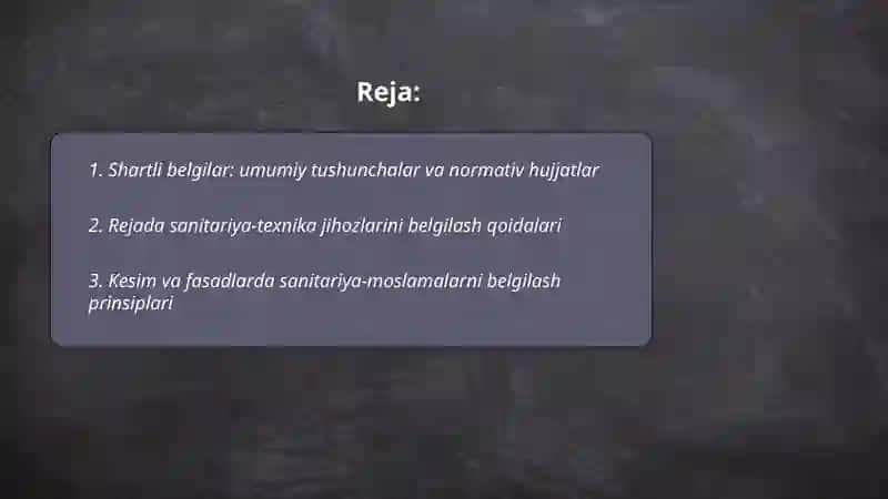 Bino elementlari sanitariua texnika jihozlarining shartli belgillari 2