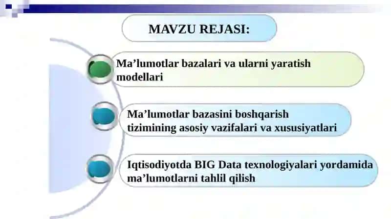 Ma’lumotlarbazalari va Big Data bilan ishlash texnologiyalari 2
