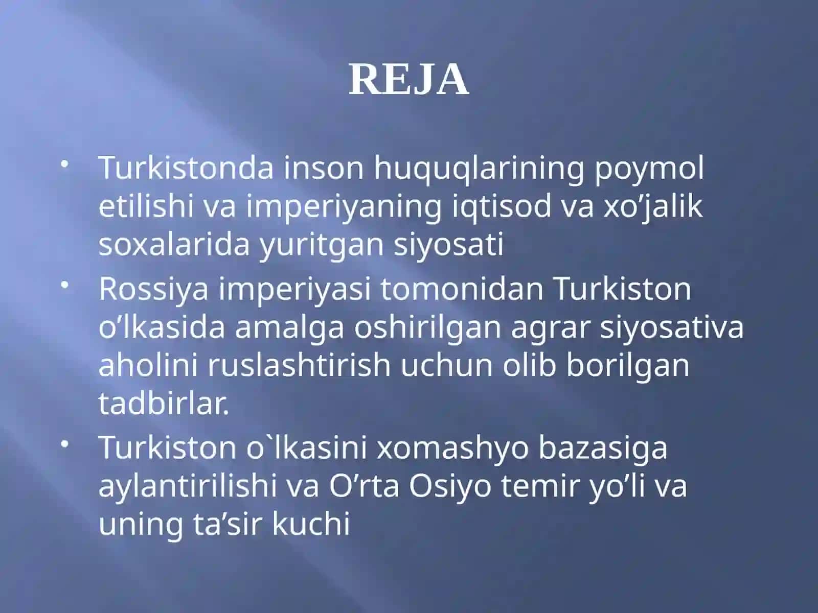 TURKISTONDA CHOR IMPERIYASI SIYOSATINING ASOSIY YO’NALISHLARI 2