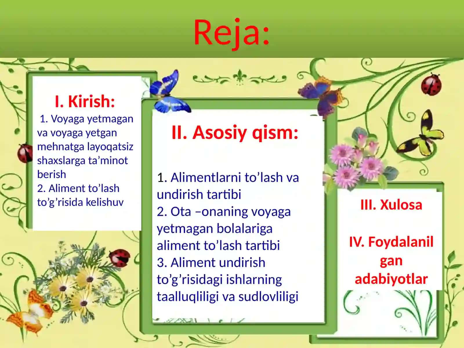 10-sinf Huquq fanidan Aliment majburiyatlari mavzusida dars ishlanma 2