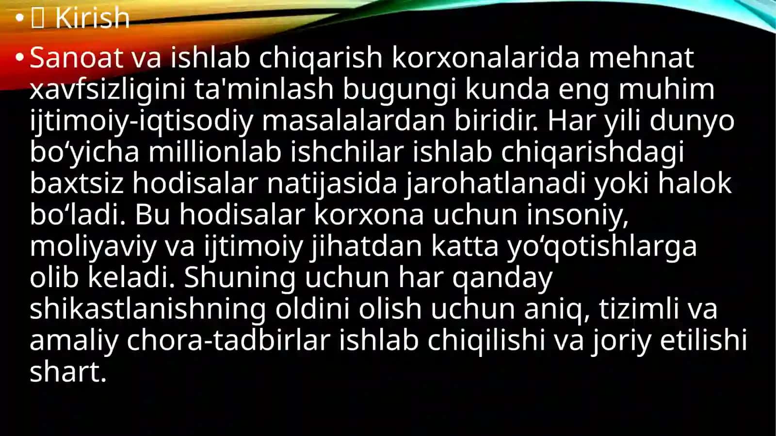 Ishlab chiqarishda shikastlanishlar va ularni oldini olish chora tadbirlari 2