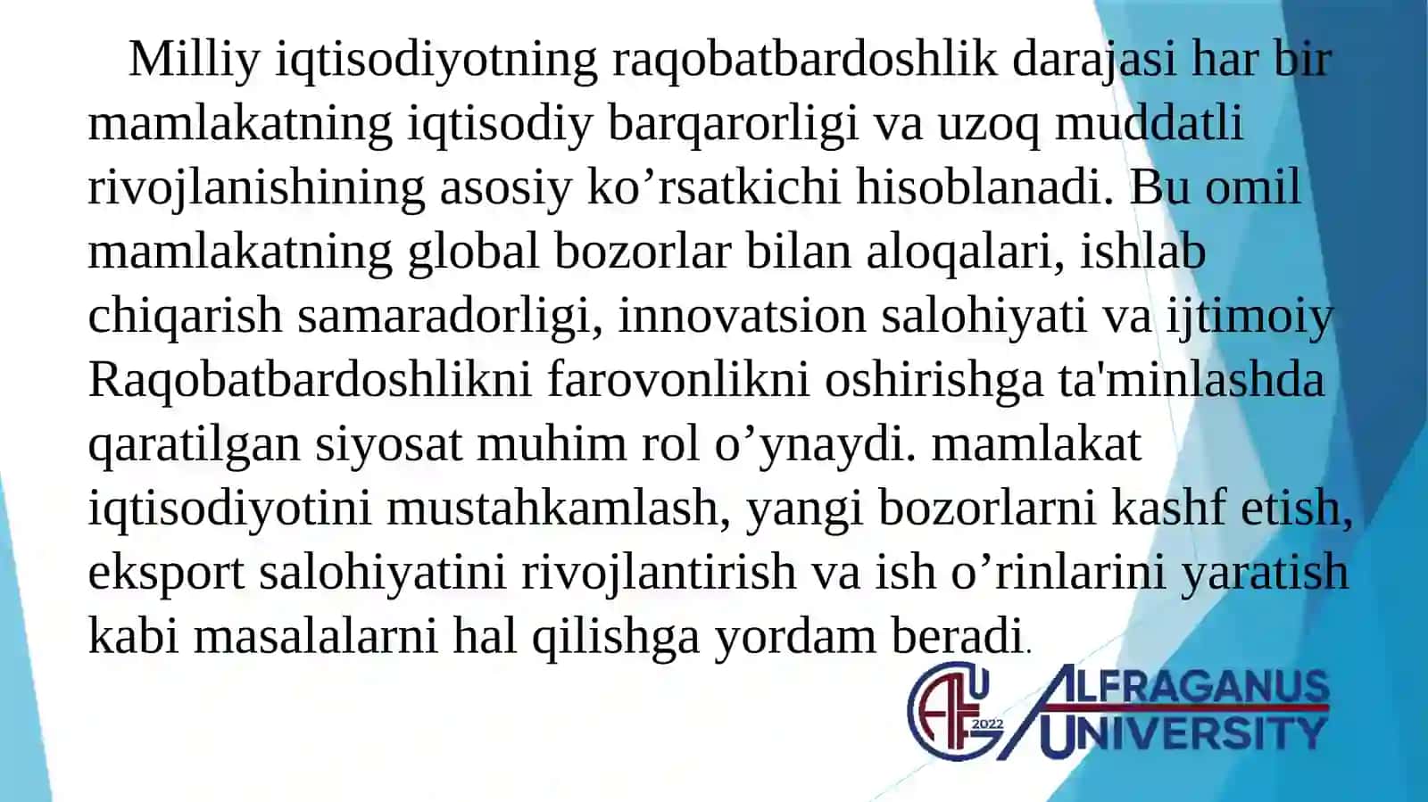 GLOBAL IQTISODIY RIVOJLANISH VA MILLIY IQTISODIYOT RAQOBATBARDOSHLIGI 2