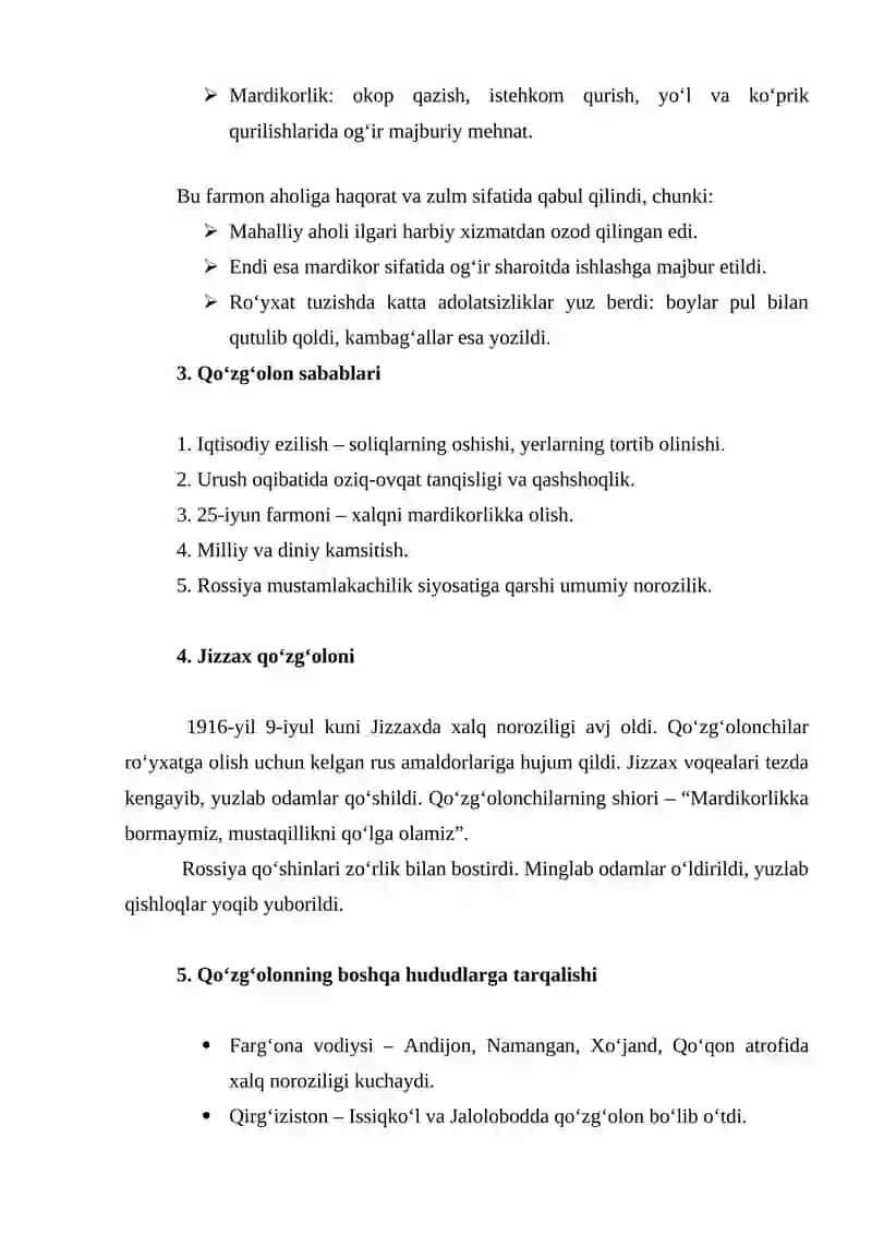 TURKISTONDA 1916-YILGI QO‘ZG‘OLONNING BOSHLANISHI VA SABABLARI 2