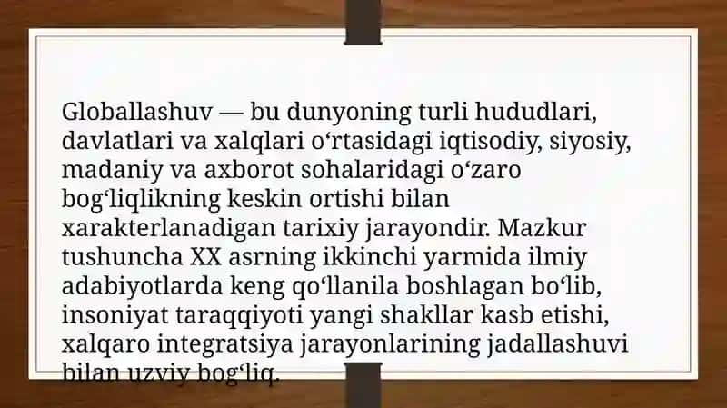 Globallashuv, globalistika va barqaror taraqqiyotning ustuvor yo’nalishlari 2