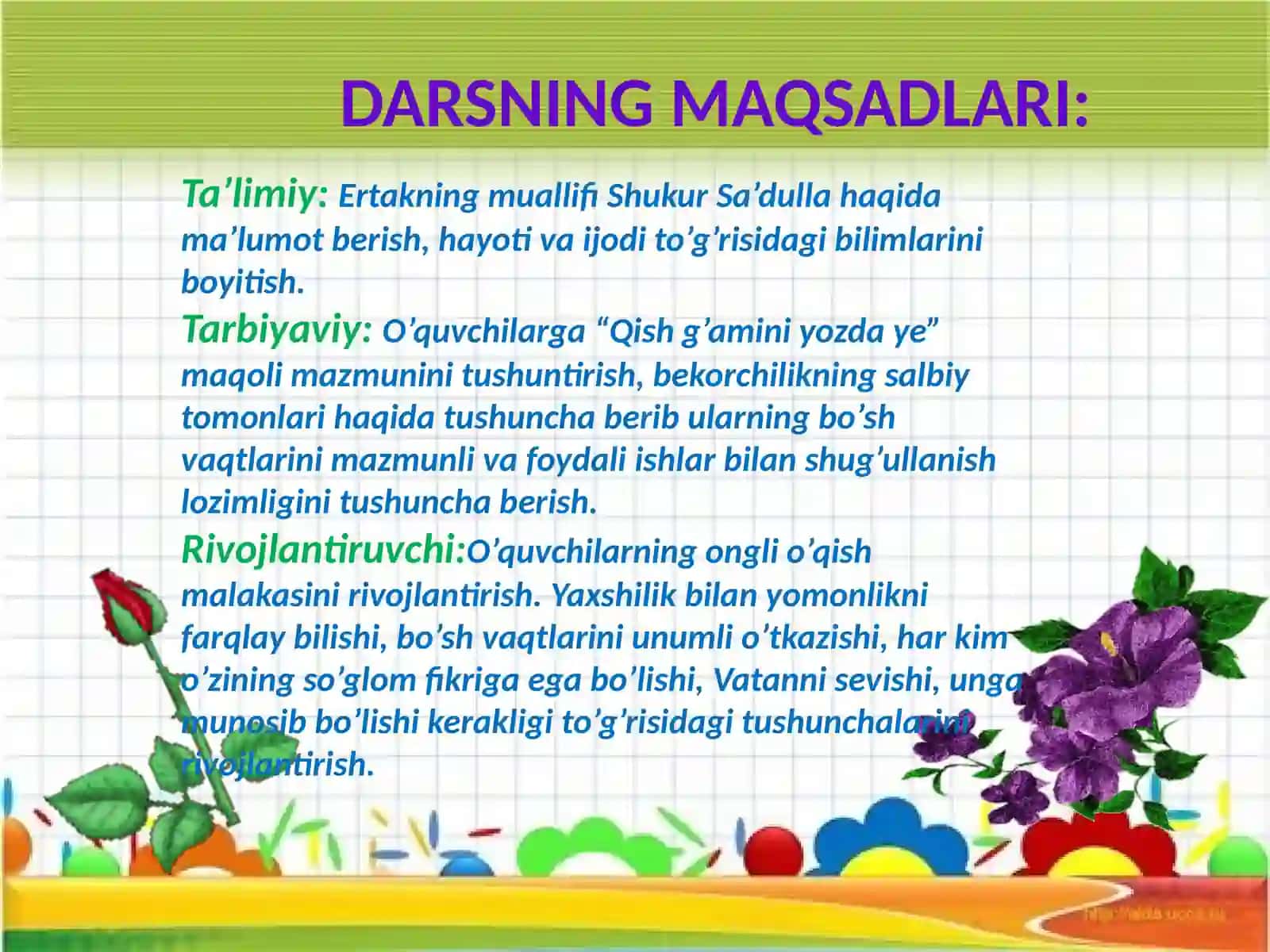4-sinf O'qish fanidan Navoiy bobomlar ochiq dars ishlanmasi 2