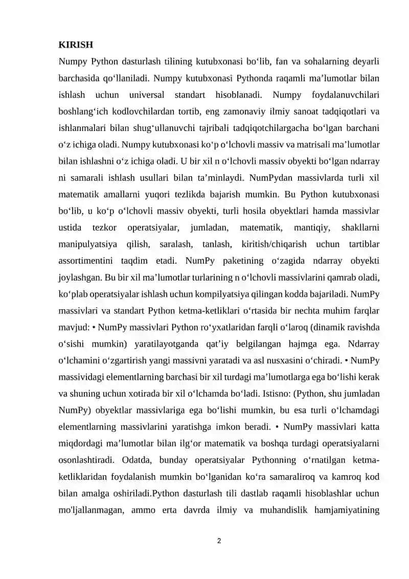 NUMPY KUTUBXONASI VA UNING IMKONIYATLARI 2