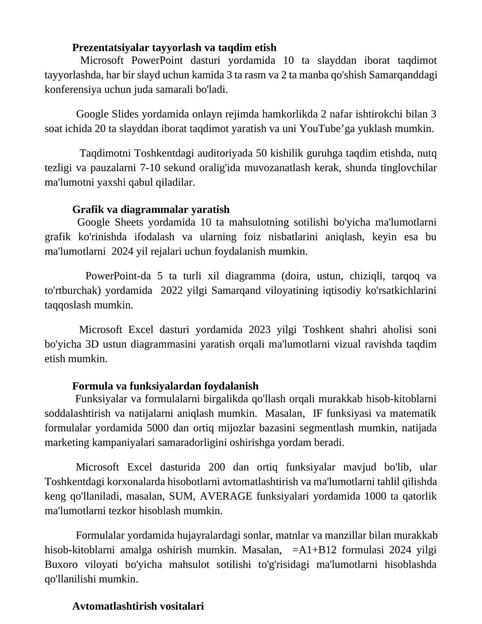 Ofis dasturlari yordamida axborotlarni qayta ishlash 2