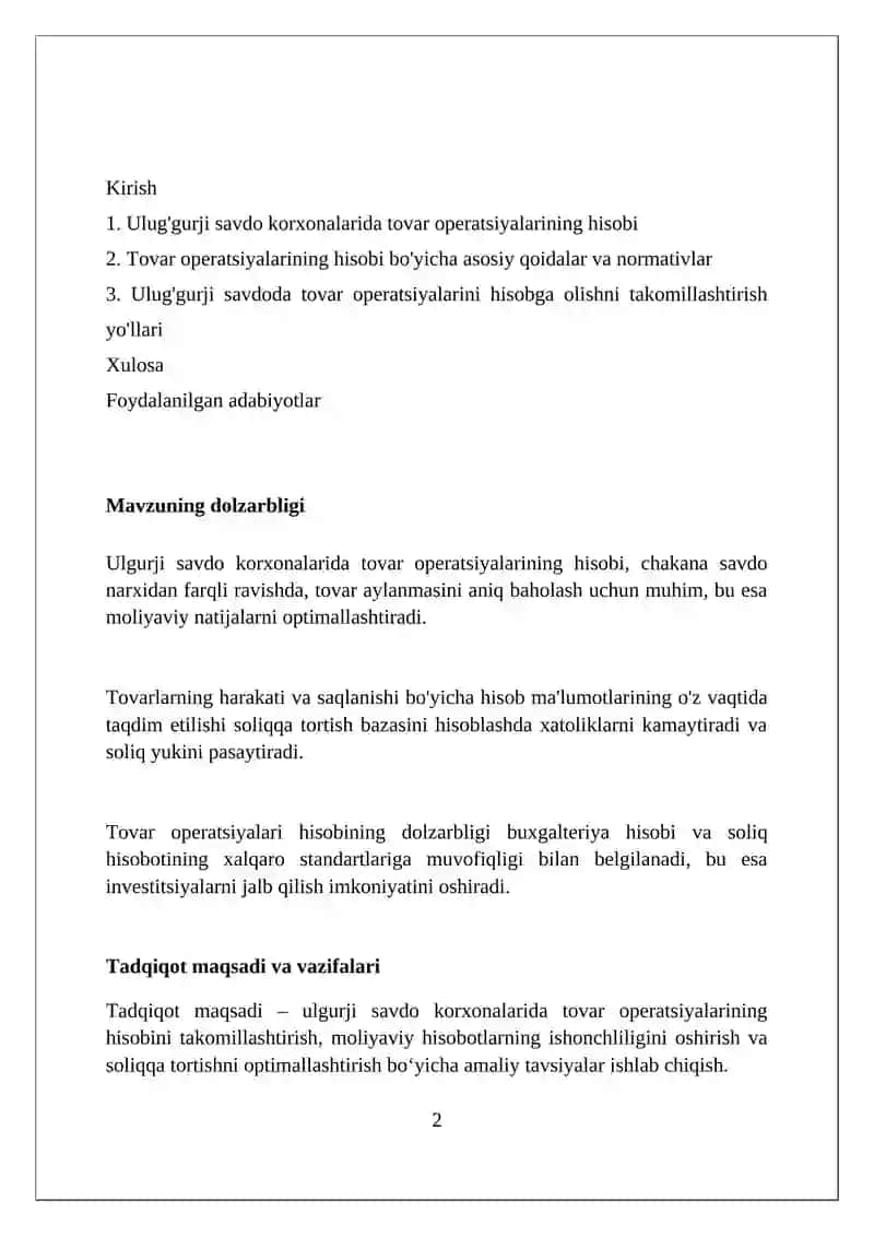 Ulgurji savdo korxonalarida tovar operatsiyalarining hisobi 2