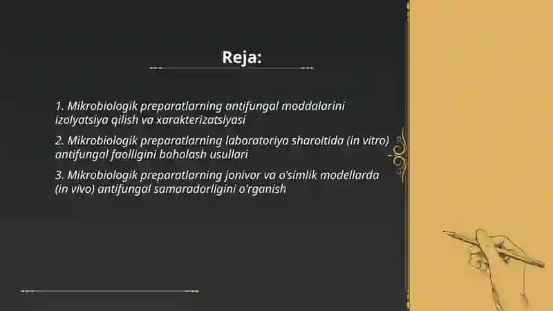 Mikrobiologik preparatlarning antifungal xossalarini o’rganish 2