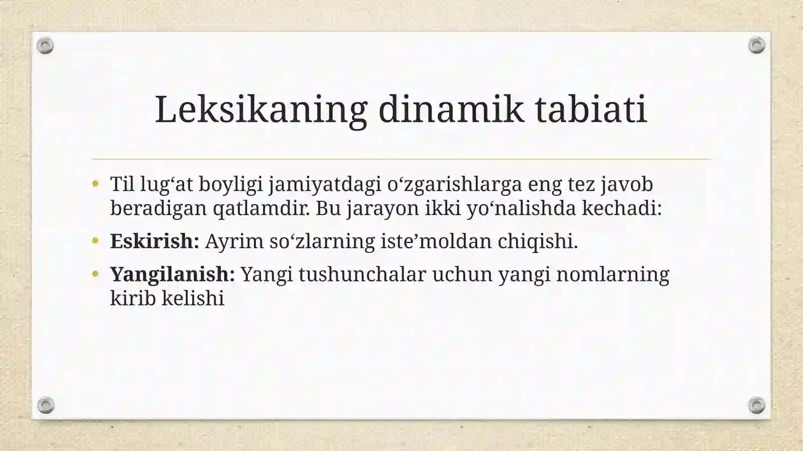 O'zbek tili leksikasida eskirish va yangilanish jarayonlari 2