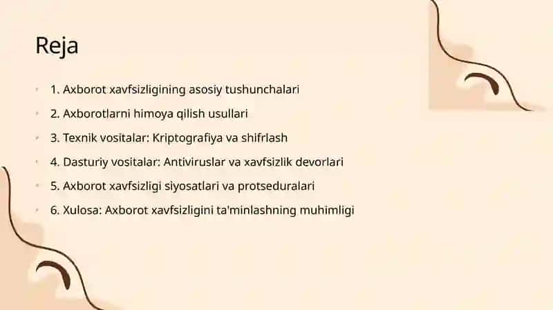 Axborot xavfsizligi va axborotlami himoyalash usullari 2