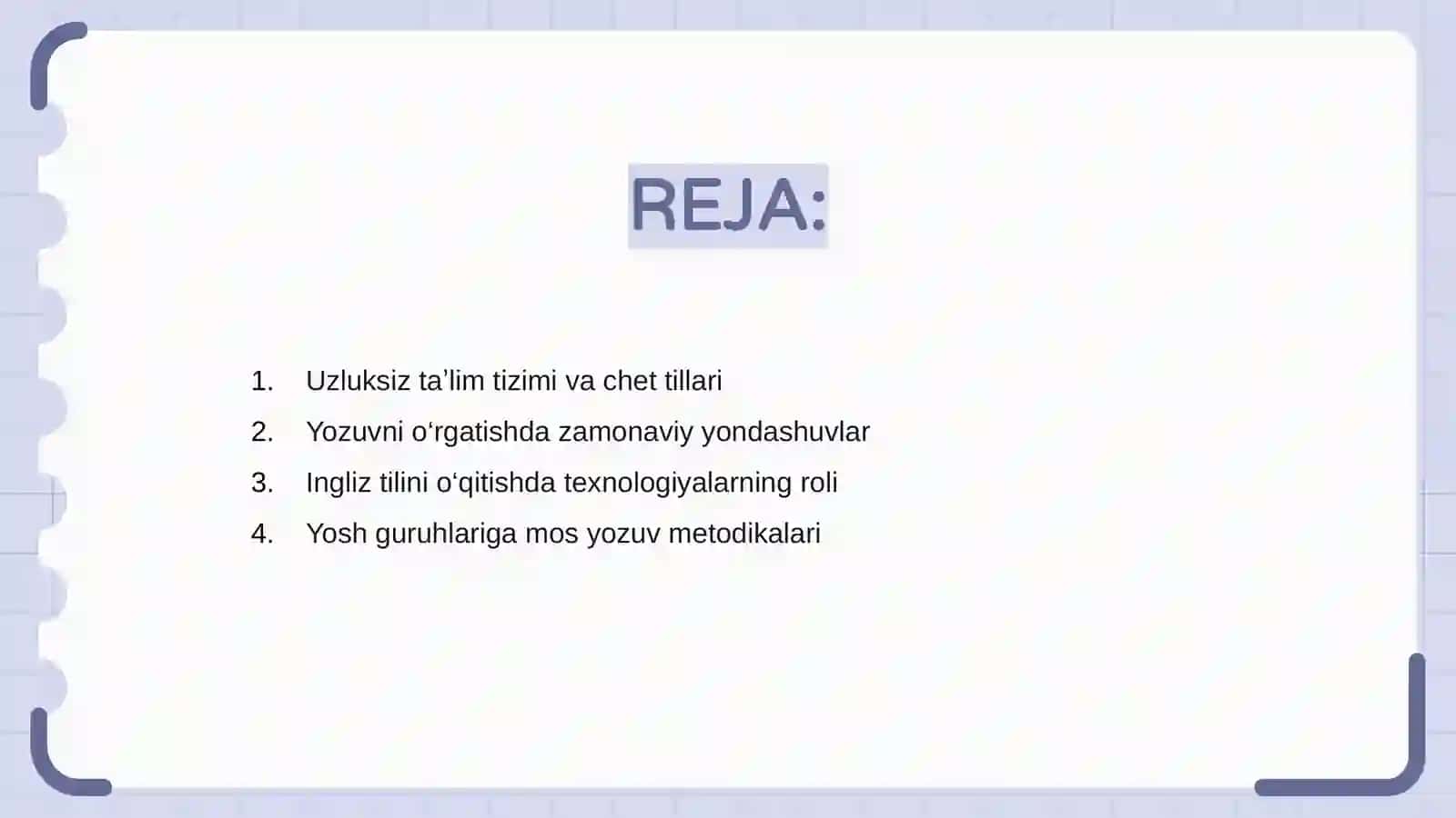Uzluksiz ta'lim tizmida chet tillarini õqitish yozuvni õrgatish texnalogiyalari 2
