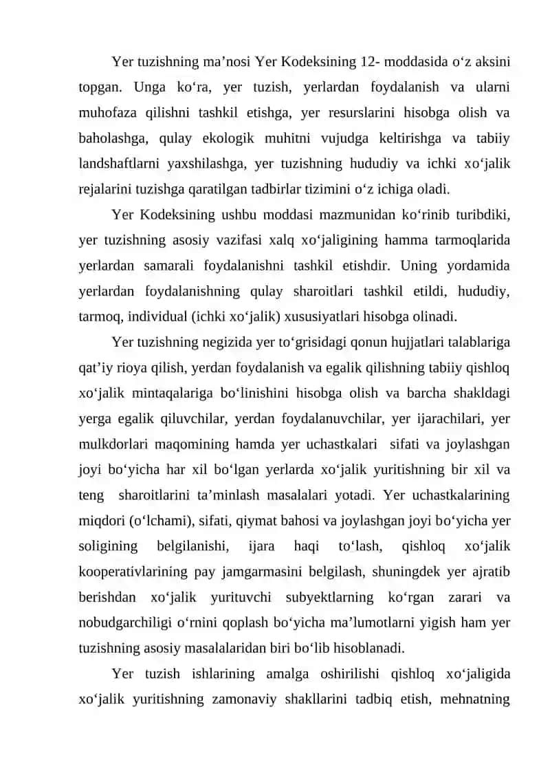 XO'JALIKLARO YER TUZISHNING MAZMUNI VA IJTIMOIY-IQTISODIY XARAKTERI 2