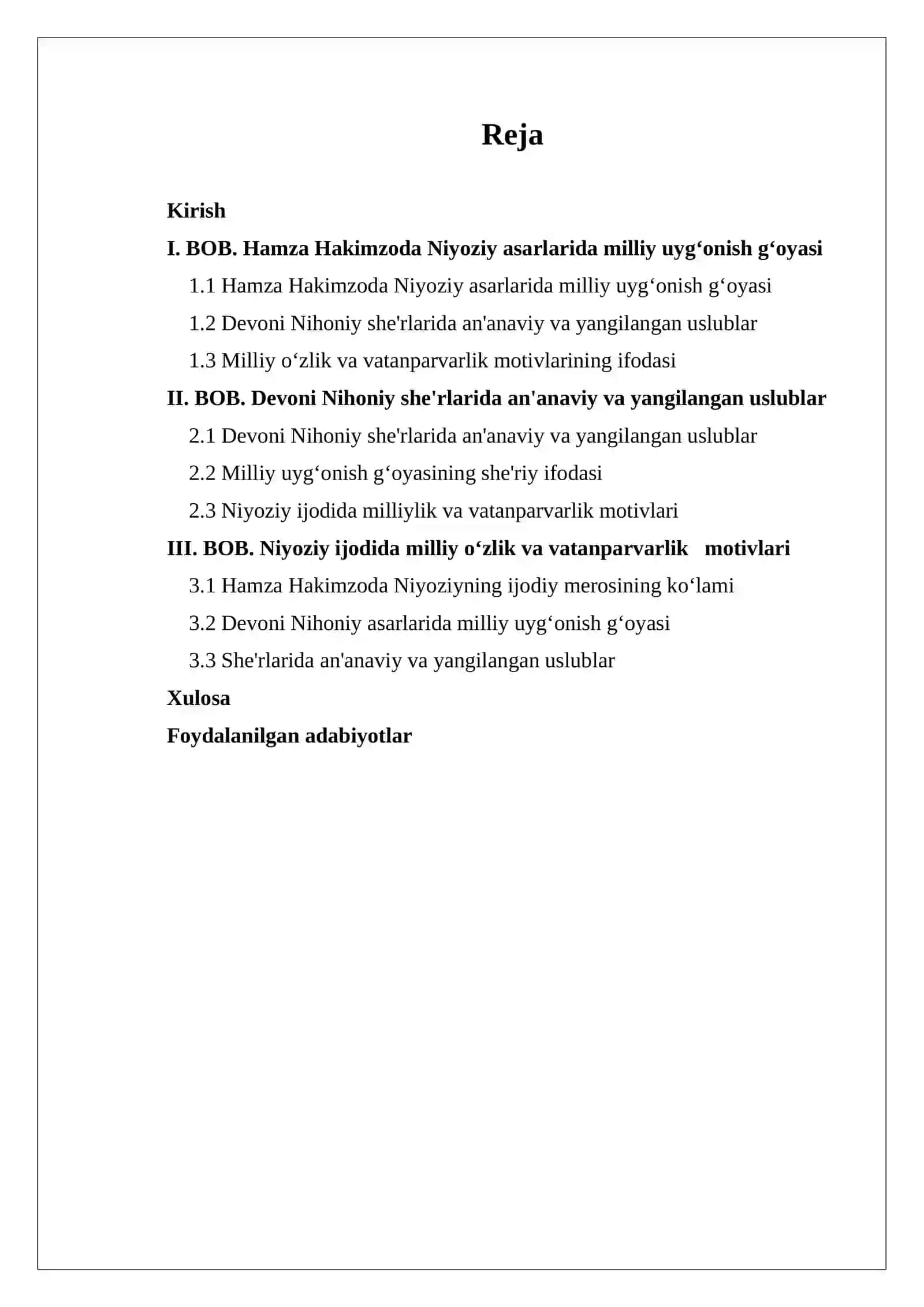 Hamza Hakimzoda Niyoziy ijodiy merosining ko‘lami. “Devoni Nihoniy” an'ana va yangilash.She'rlarida milliy uyg‘onish g‘oyasi 2
