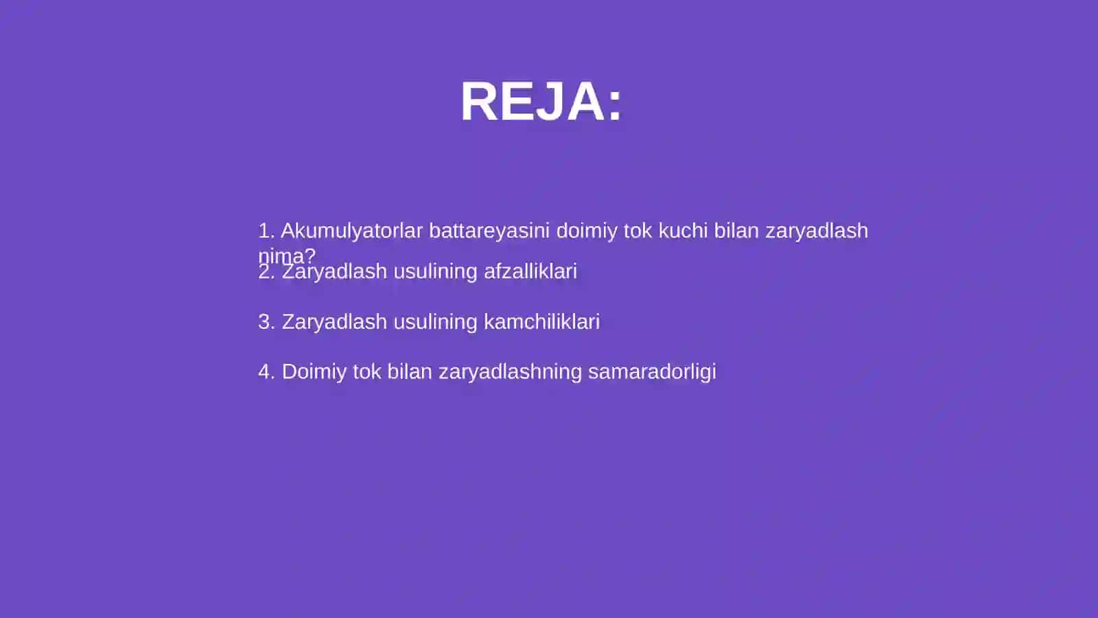 Akumulyatorlar battareyasini doimiy tok kuchi bilan zaryadlash nima? 2