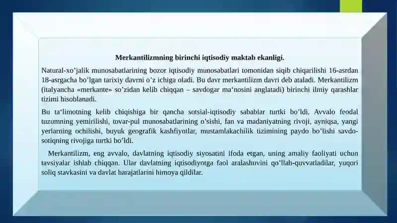 IJTIMOIY IQTISODIY BILIMLARNING SHAKLLANISHI VA RIVOJLANISHIDA MERKANTALISTLAR SIYOSATI 2