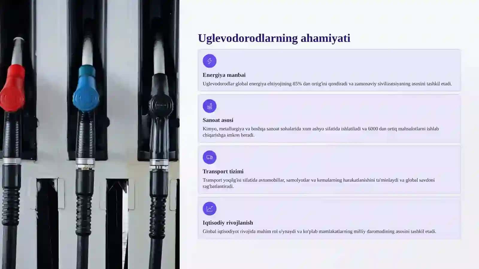 Uglevodorodlarning tabiiy manbalari va qayta ishlash mahsulotlaridan samarali foydalanish 2