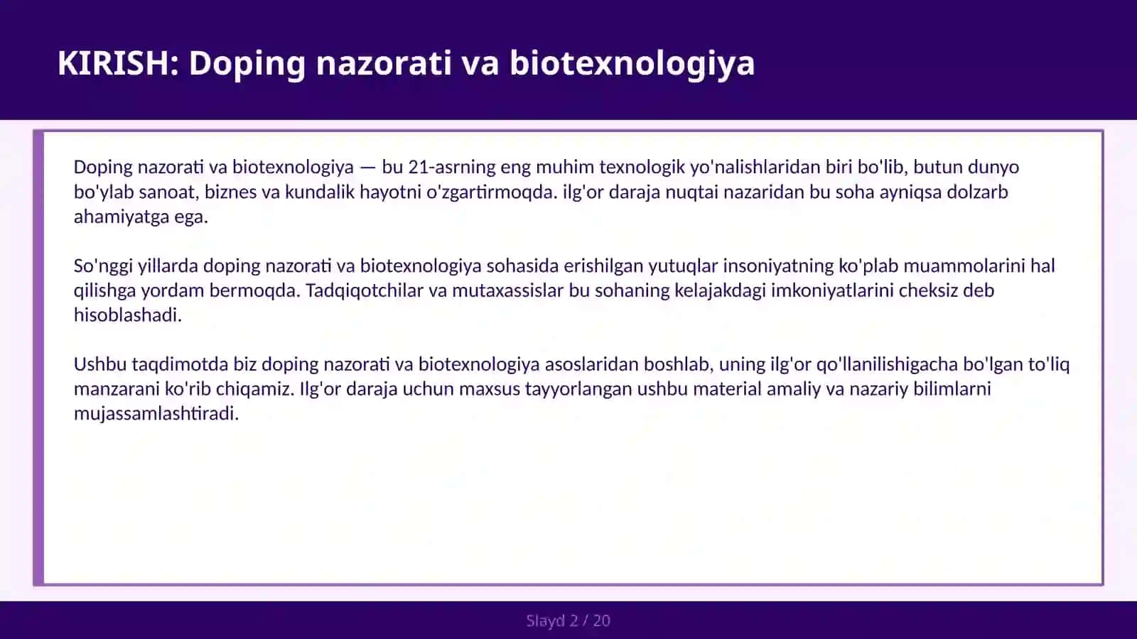 DOPING NAZORATI VA BIOTEXNOLOGIYA 2