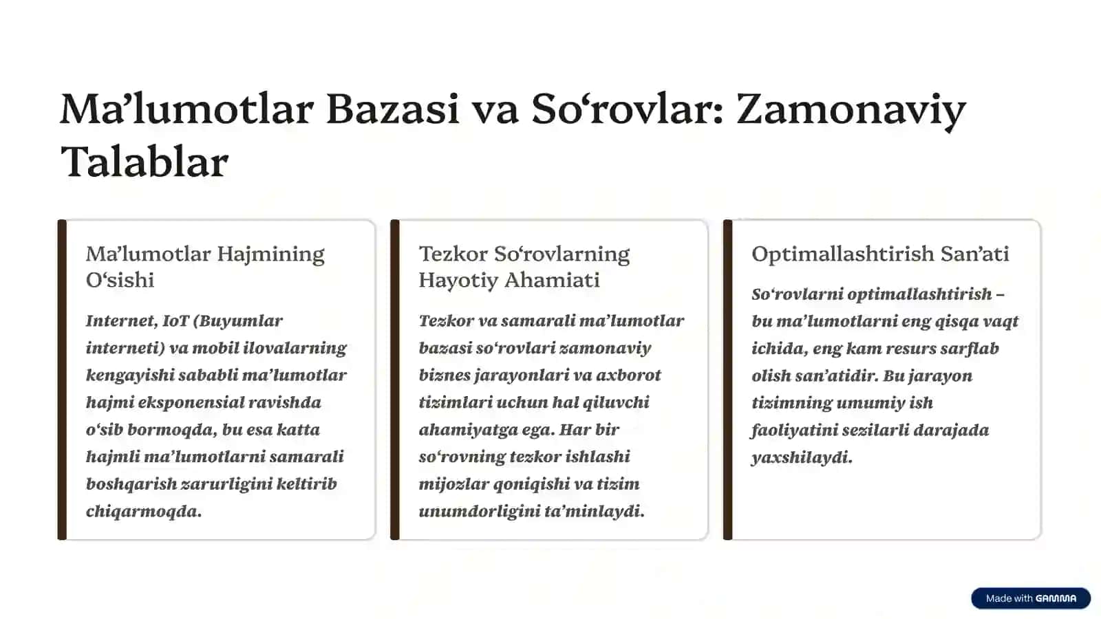 So‘rovlarni Qayta Ishlash va Optimallashtirish: Ma’lumotlar Bazasida Tezlik va Samaradorlik 2
