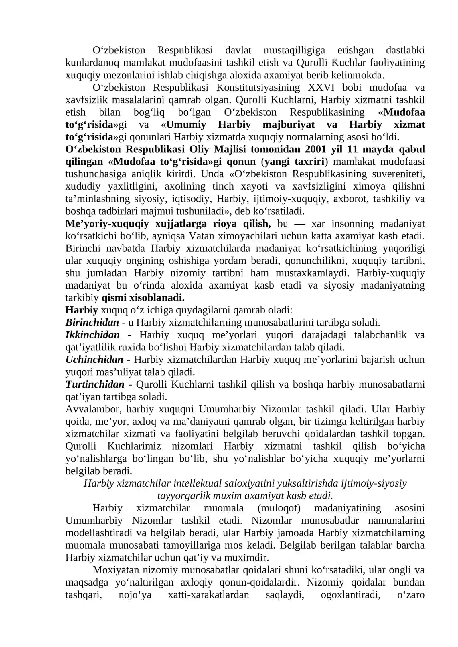 Harbiy jamoalarda xuquqiy va axloqiy-me’yoriy munosabatlar, o‘zaro muloqot madaniyati 2