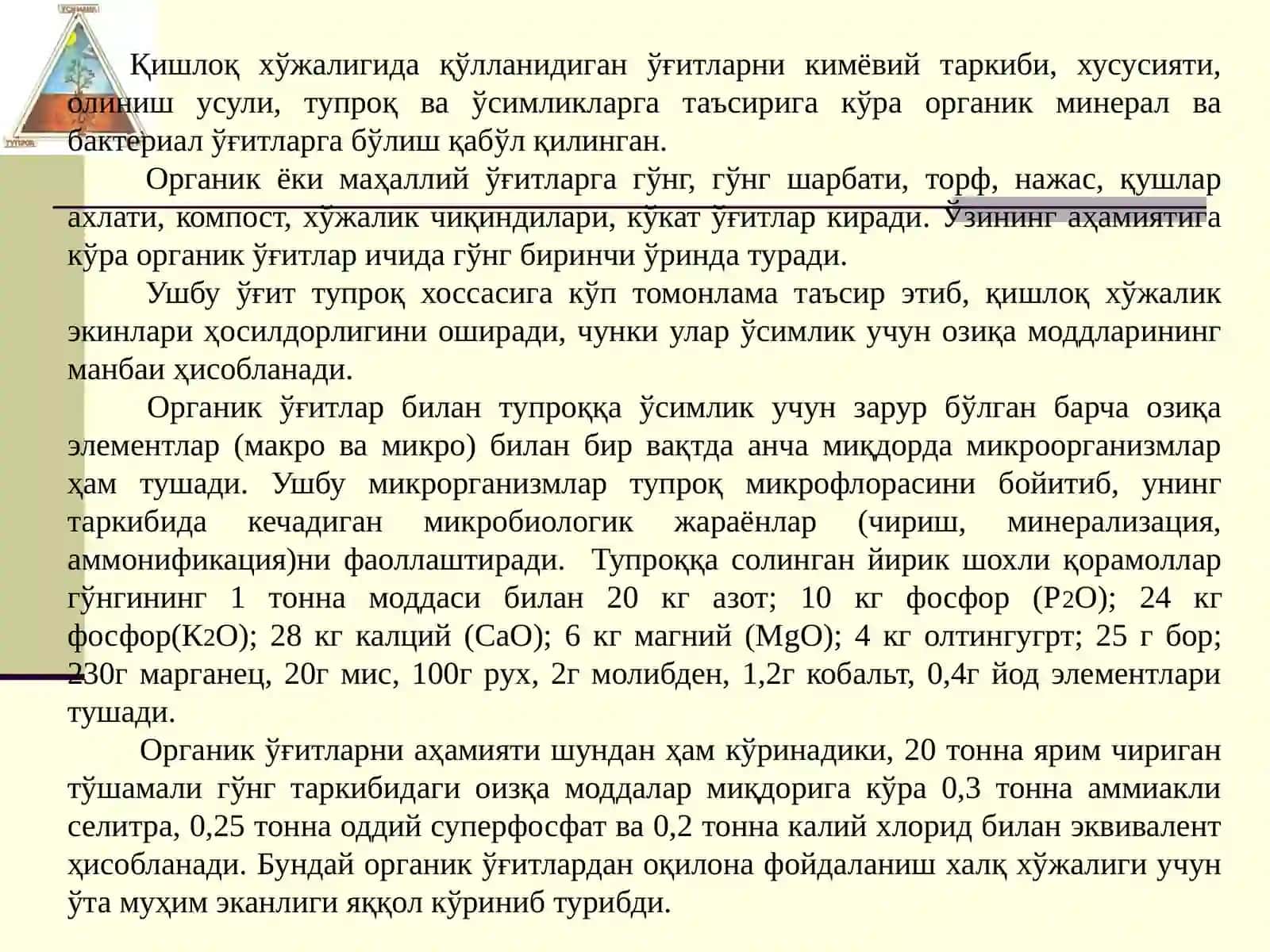 Органик, Бактериал ва Кўкат ўғитлар 2