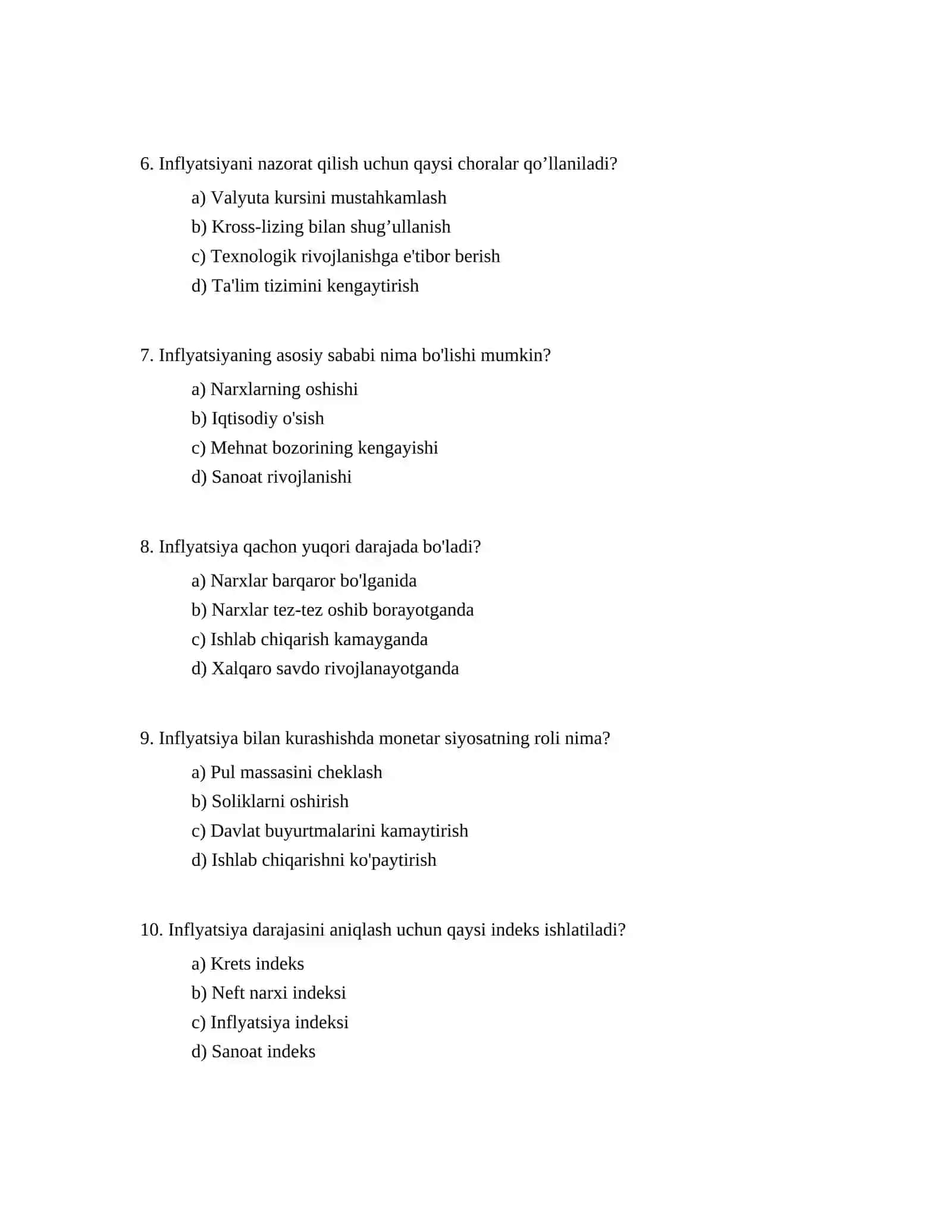 Inflyatsiya va inflyatsiyaga qarshi siyosat 2
